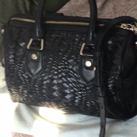 Cole Haan Black Leather Crossbody Bag NWT Jade Optical Weave - Picture 7 of 8